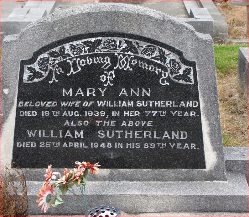 Photo of headstones/Mary Ann Sutherland (nee McLennan) Eastern Cemetery Invgl